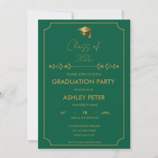 Minimal Classy Green & Gold Grad Party Invitation Einladung