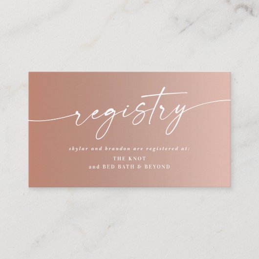 Minimal Clay & Blush Ombre Fade Wedding Registry Begleitkarte (Vorderseite)