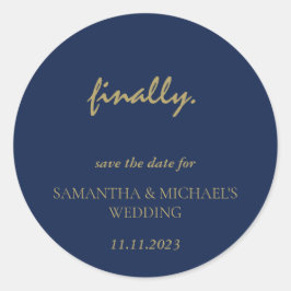 Minimal Clean Gold Navy Skript Enddatum Gerettet Runder Aufkleber