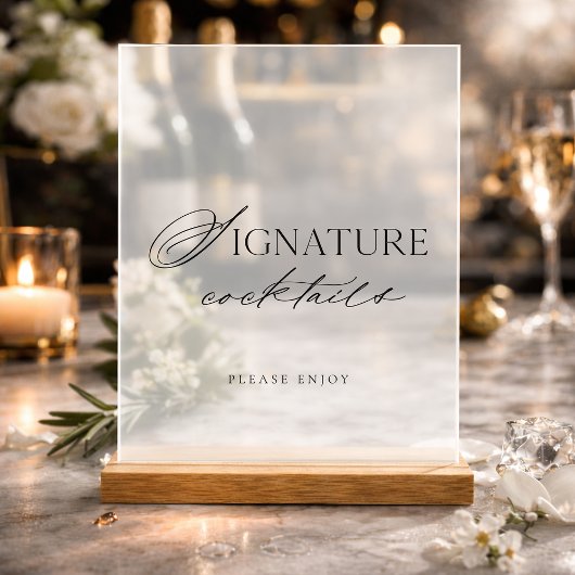 Minimal Clear Acrylic Signature Cocktails Wedding  Acrylschild