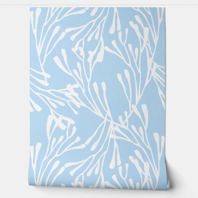 Minimal Coastal Coral Silhouette Cornflower Blue Tapete (Abrollen)