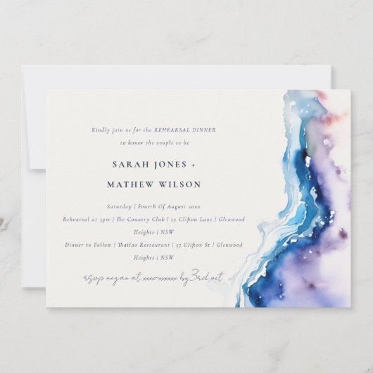 Minimal Coastal Sea Beach Wedding Rehearsal Dinner Einladung (Vorderseite)