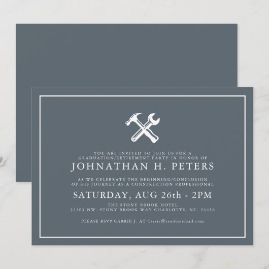 Minimal Construction Abschluss|Retirement Invite Einladung (Vorne/Hinten)