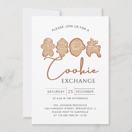 MInimal Cookie Exchange Gingerbread Holiday Party Einladung (Vorderseite)