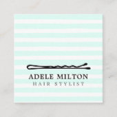 Minimal Coole blaue Streifen Bobby Button Haare Quadratische Visitenkarte (Vorderseite)