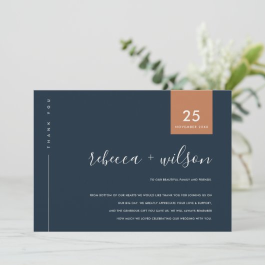 MINIMAL COOLE RUST-ORANGE-TYPOGRAFIE-WEDD DANKESKARTE (Stehend Vorderseite)