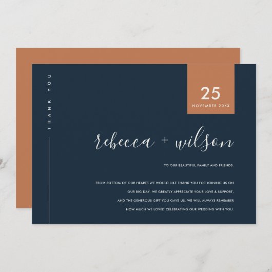 MINIMAL COOLE RUST-ORANGE-TYPOGRAFIE-WEDD DANKESKARTE (Vorne/Hinten)