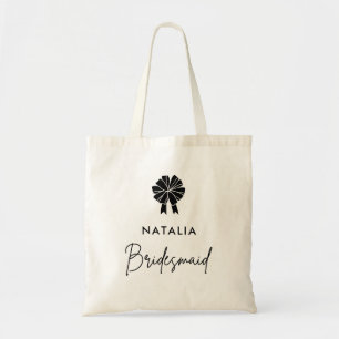 Minimal Coquette Black Bow Script Bridesmaid Tragetasche