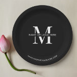 Minimal Corporate Event Business Logo Custom Black Pappteller<br><div class="desc">Create personalized company plates using this modern business event paper plates design. Featuring a simple black and white design,  with space for your logo or monogram,  business name and website,  the perfect touch to your company cocktail party,  launch event or dinner function.</div>