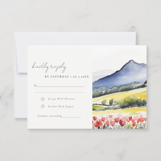 Minimal Country Spring Blumenlandschaft Hochzeit RSVP Karte (Vorderseite)