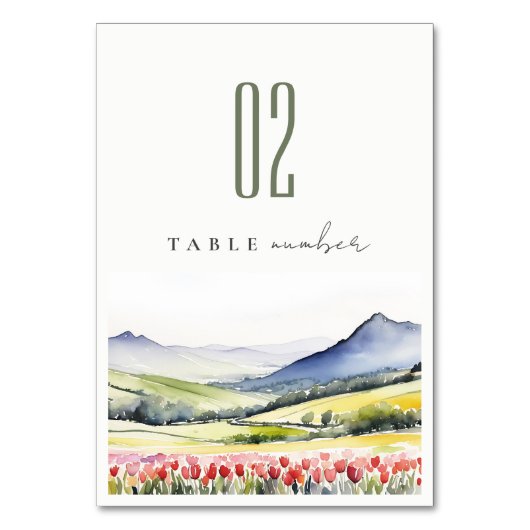 Minimal Country Spring Blumenlandschaft Hochzeit Tischnummer (Vorderseite)