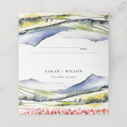 Minimal Country Spring Blumenlandschaft Hochzeiten Platzkarte (Außenseite Aufgefaltet)