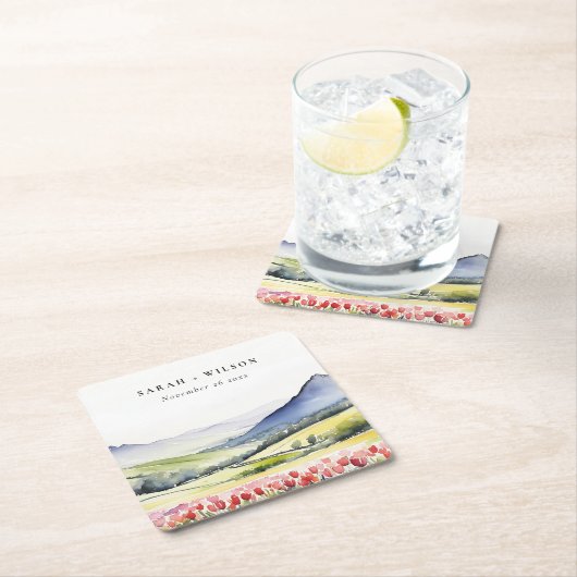 Minimal Country Spring Blumenlandschaft Hochzeiten Rechteckiger Pappuntersetzer (Vor Ort)