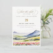 Minimal Country Spring Blumenlandschaft Hochzeiten Save The Date (Stehend Vorderseite)