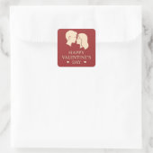 Minimal Couple Silhouette Romantic Valentines Day Quadratischer Aufkleber (Tasche)