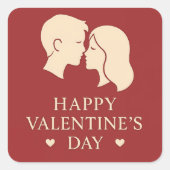 Minimal Couple Silhouette Romantic Valentines Day Quadratischer Aufkleber (Vorderseite)