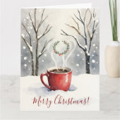 Minimal Cozy Mug Watercolor Christmas Art Karte (Vorderseite)