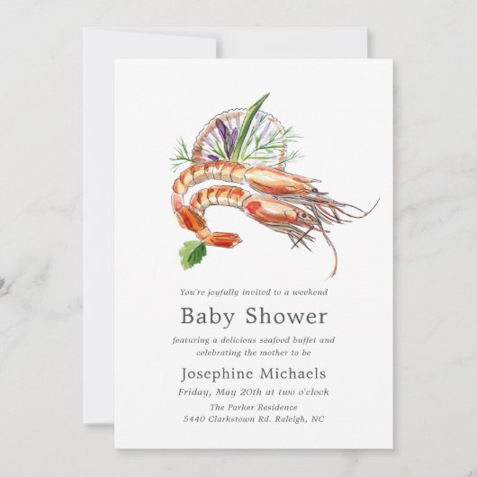 Minimal Crawfish Boil Babydusche | Blush Streifen Einladung (Vorderseite)