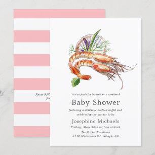 Minimal Crawfish Boil Babydusche   Blush Streifen Einladung