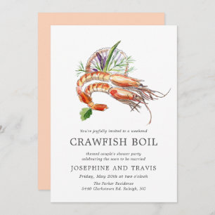Minimal Crawfish Boil Couple's Dusche Pfirsichkora Einladung