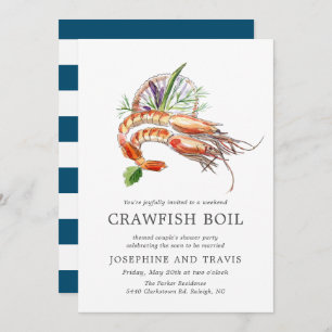 Minimal Crawfish Boil Couple's Shower Ocean Stripe Einladung