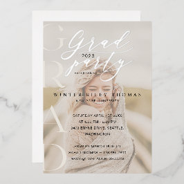 Minimal Cream Foto Grad Party Moderne Kalligraphie Folieneinladung