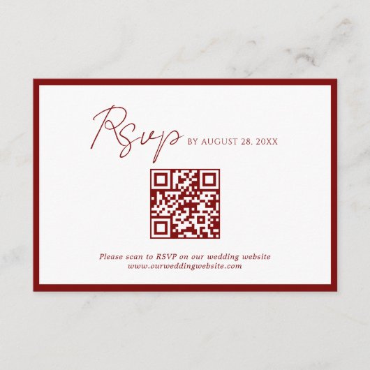 Minimal Crimson Red Border QR Code Wedding Rsvp Begleitkarte (Vorderseite)