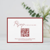 Minimal Crimson Red Border QR Code Wedding Rsvp Begleitkarte (Stehend Vorderseite)