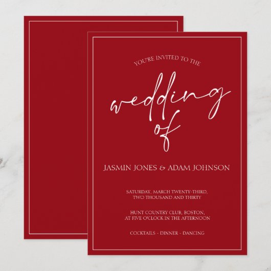 Minimal Crimson Red Script Einladung (Vorne/Hinten)