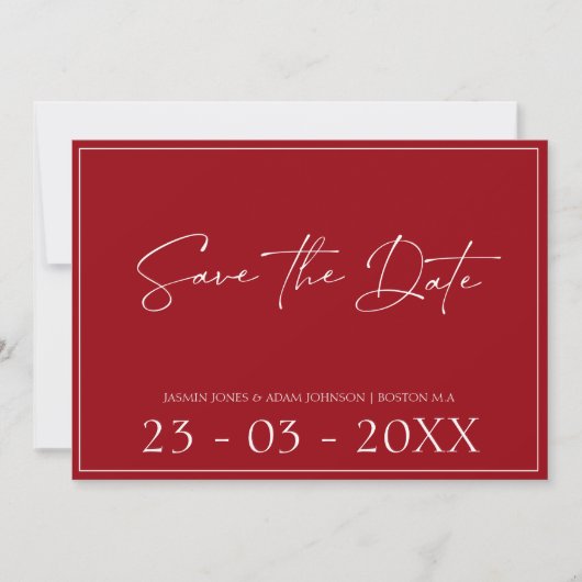 Minimal Crimson Red Script Wedding Save the Date (Vorderseite)