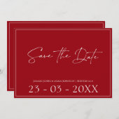 Minimal Crimson Red Script Wedding Save the Date (Vorne/Hinten)
