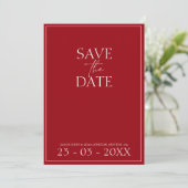 Minimal Crimson Red Script Wedding Save the Date (Stehend Vorderseite)