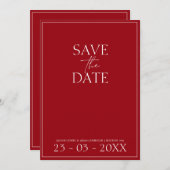 Minimal Crimson Red Script Wedding Save the Date (Vorne/Hinten)