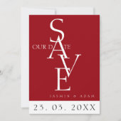 Minimal Crimson Red White Simple Foto Wedding Save The Date (Vorderseite)