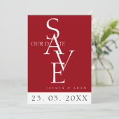 Minimal Crimson Red White Simple Foto Wedding Save The Date (Stehend Vorderseite)