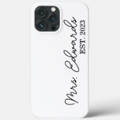 Minimal Cursive Frau Custom Nachname Hochzeitsgesc Case-Mate iPhone Hülle (Rückseite)