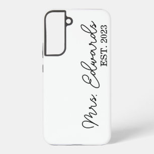 Minimal Cursive Frau Custom Nachname Hochzeitsgesc Samsung Galaxy Hülle