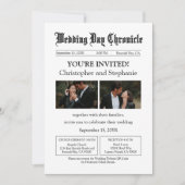 Minimal Custom 2 Foto QR Code Zeitung Hochzeit Einladung (Vorderseite)