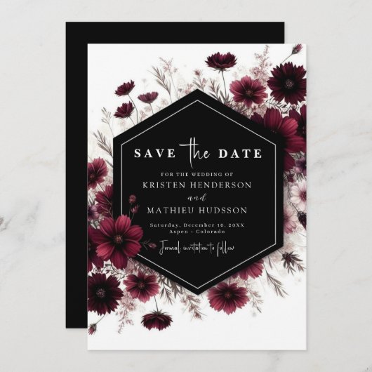 Minimal Custom Burgundy Wedding Save The Date (Vorne/Hinten)
