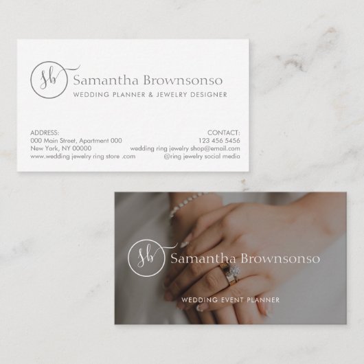 Minimal Custom Foto Diamond Ring Feinschmuck Visitenkarte (Vorne/Hinten)