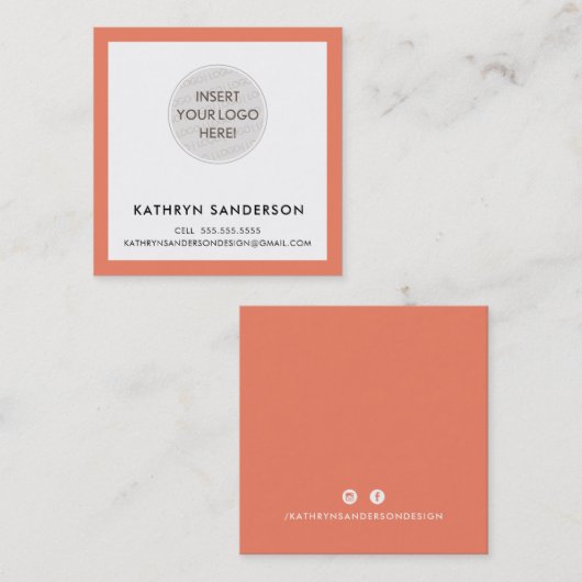MINIMAL CUSTOM LOGO Moderne schicke Retro-Orange Quadratische Visitenkarte (Vorne/Hinten)