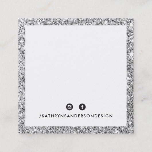MINIMAL CUSTOM LOGO Moderner, schicke silberne Gli Quadratische Visitenkarte (Rückseite)