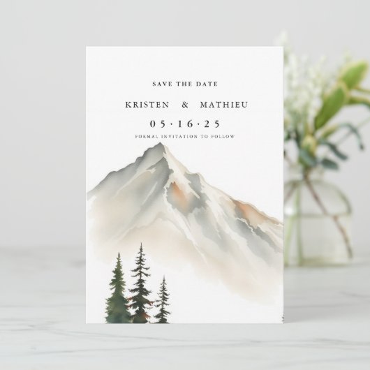 Minimal Custom Mountain Save The Date (Stehend Vorderseite)