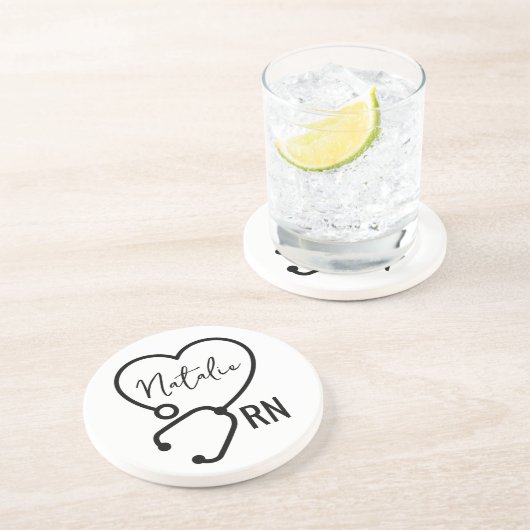 Minimal Custom Nurse Name Stethoscope Herz Getränkeuntersetzer (Seite)
