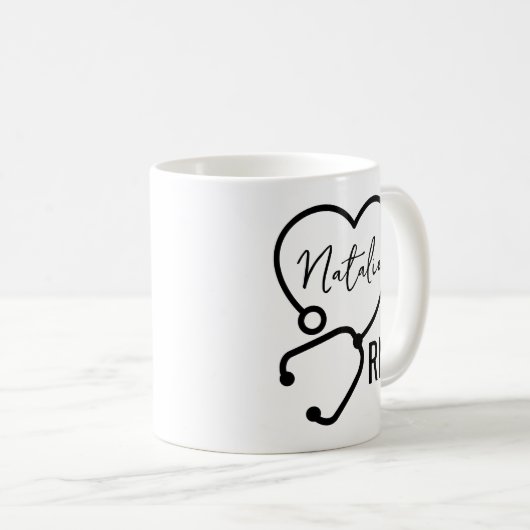Minimal Custom Nurse Name Stethoscope Herz Kaffeetasse (VorderseiteRechts)