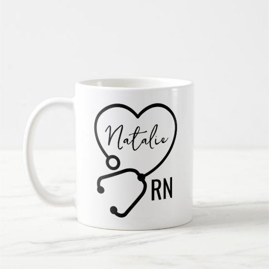 Minimal Custom Nurse Name Stethoscope Herz Kaffeetasse (Links)