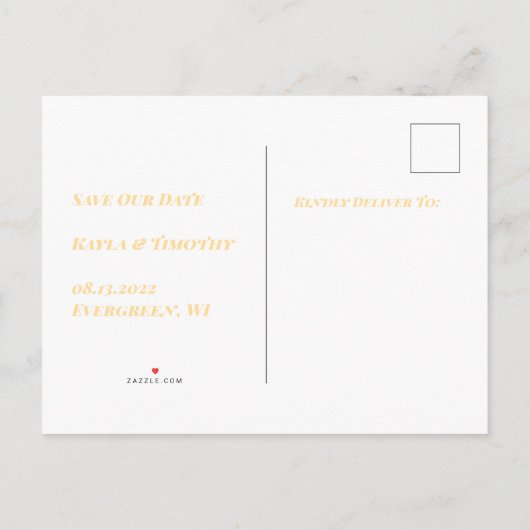Minimal Custom Save the Date Wedding Postcard Ankündigungspostkarte (Rückseite)