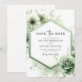 Minimal Custom Typografy Sage Green Wedding Save The Date (Vorne/Hinten)