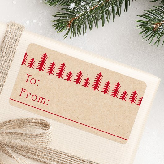 Minimal cute Christmas trees red Kraft print Adressaufkleber