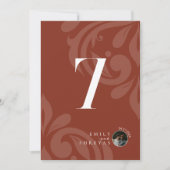 Minimal Damask Lush Sienna Foto Tischnummer Karte (Vorderseite)